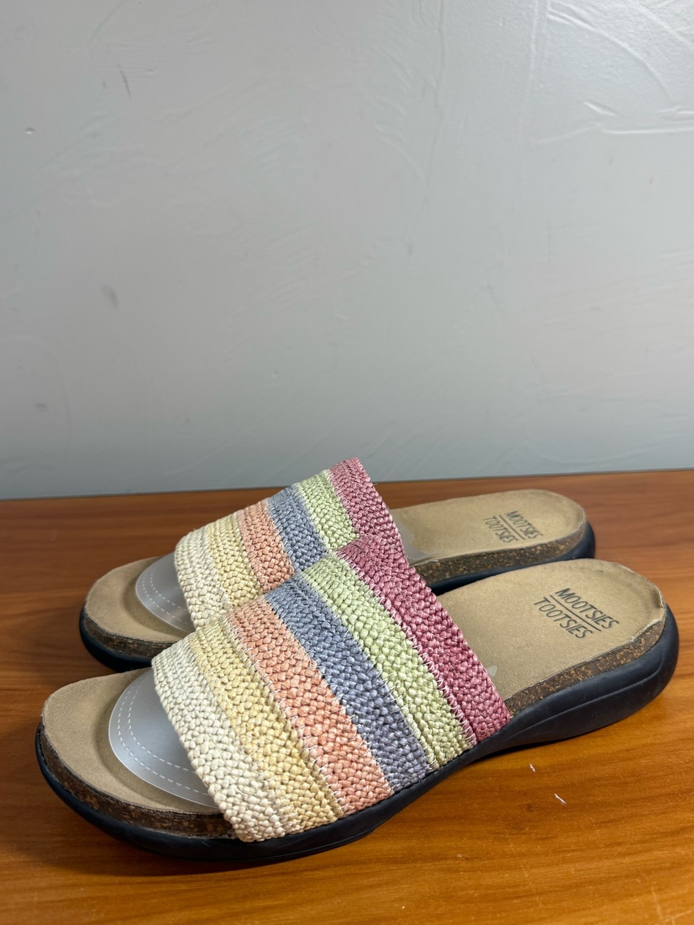 Mootsies Tootsies Moemilia Sandal Woven Colorful Pastel Stripe Slide Slip on 9.5
